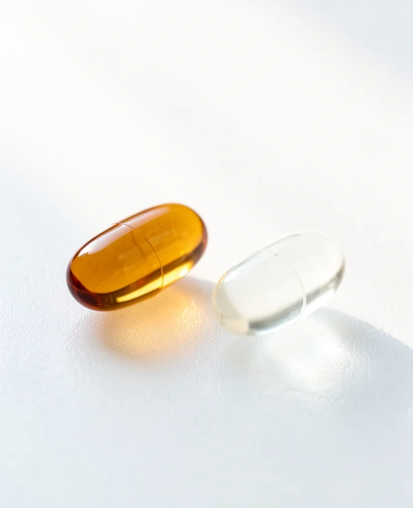 Paired supplement capsules demonstrating vitamin synergy